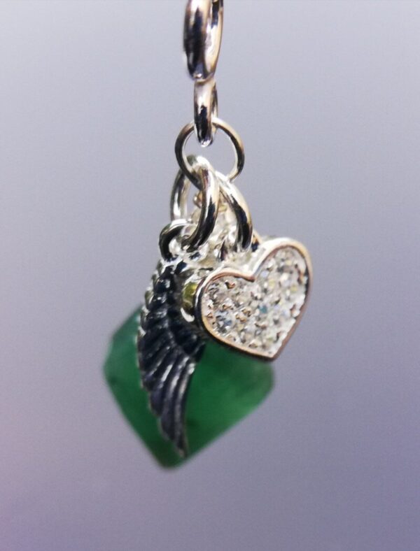 Emerald, heart and wing necklace