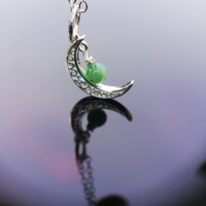 Silver moon and Emerald necklace