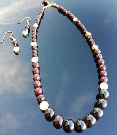 Garnet and Pyrite necklace & earring set