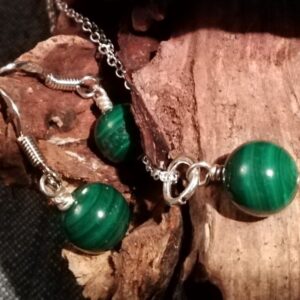 Malachite Sterling Silver Pendant And Earring Set