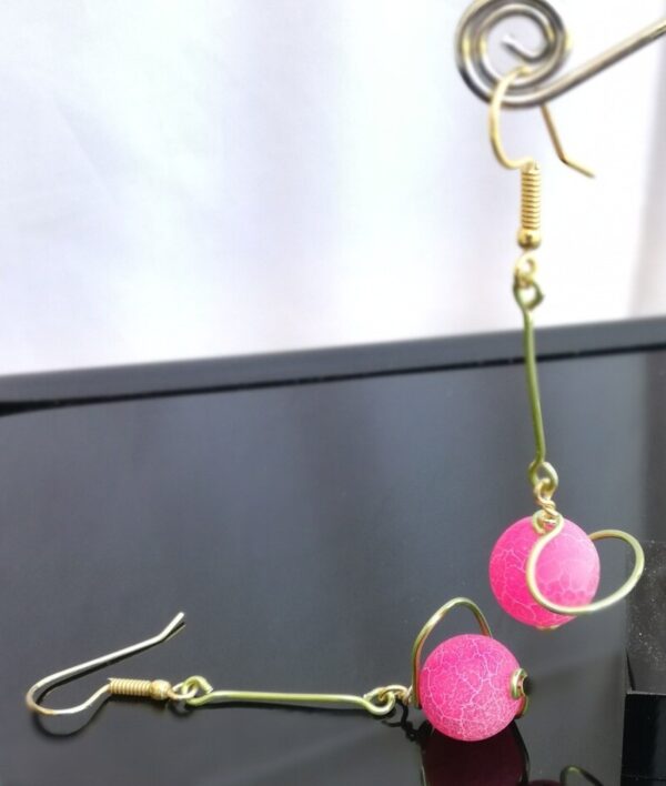 Hot pink crackled agate satellite earrings