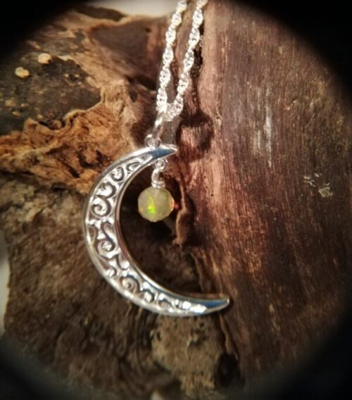 Silver Moon & Opal necklace