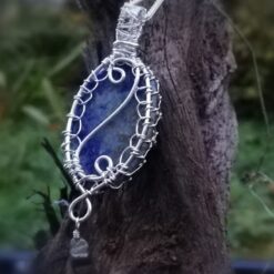 Pendant made with blue lapis lazuli, gold pyrite star and stones wire wrapped with sterling silver