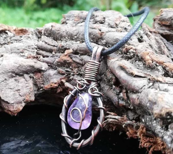 purple quartz copper pendant