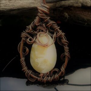 copper wire pendant with yellow opal gemstone