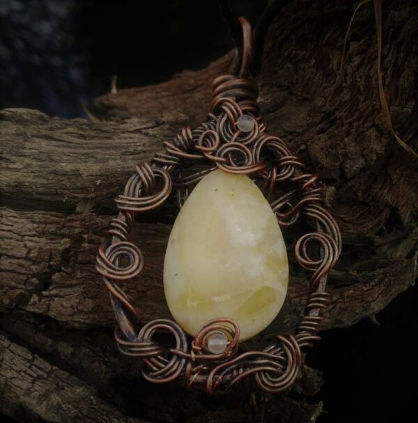 Yellow Opal wire wrapped pendant