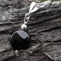 black pendant, agate, sterling silver necklace