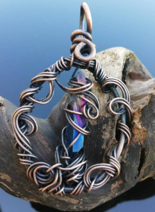 wire wrapped pendant, blue quartz