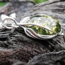Green Amber Sterling Silver pendant