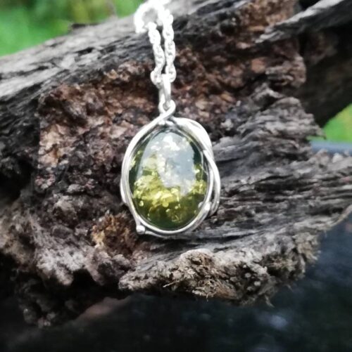 Green A,ber sterling silver pendant