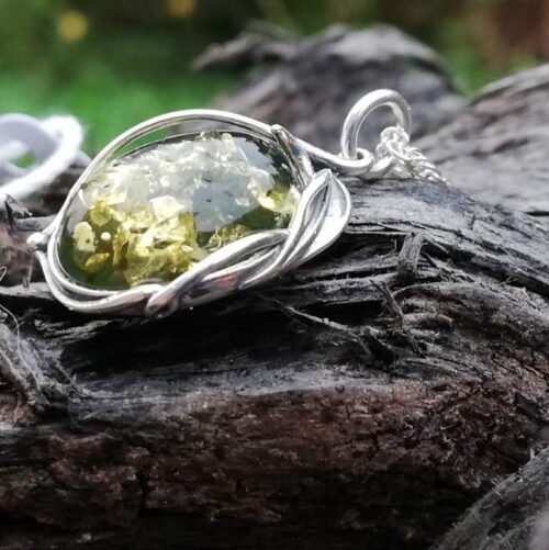 Green Amber sterling silver pendant