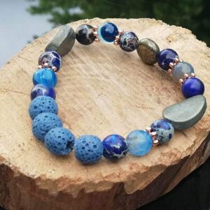old gold pyrite,blue beads essential oil bracelet