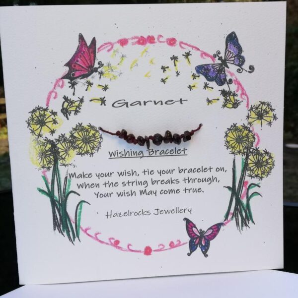 Garnet wish bracelet card
