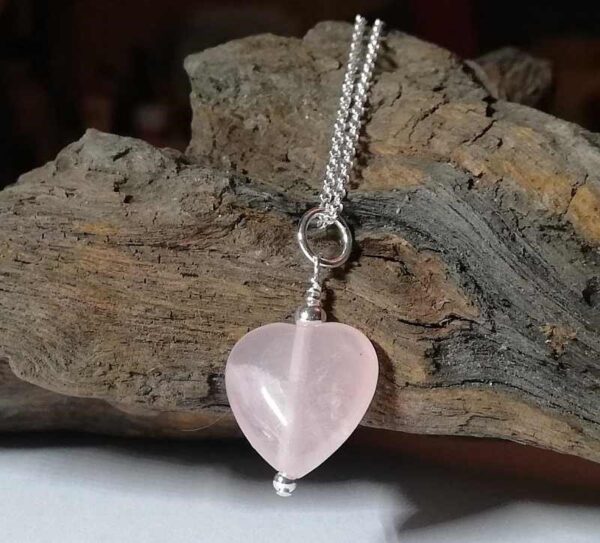 Rose Quartz heart on Sterling Silver chain