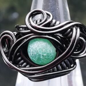 Green Dragon Eye black wire ring