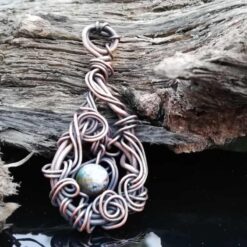 Ocean Jasper, wire woven pendant