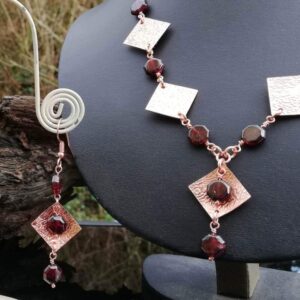 Garnet Rose gold copper necklace earring set