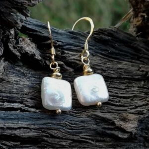 white square pearl earrings