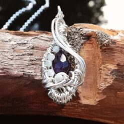 Amethyst Jadeite wire wrapped sterling silver pendant