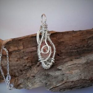 Sunstone Pearl Tanzanite wire wrapped Sterling Silver pendant