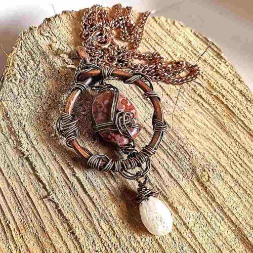 Woodland Jasper pendant wire wrapped necklace