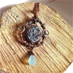 wire wrapped agate grey drusy pendant necklace
