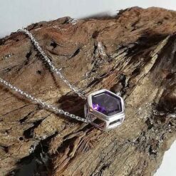 Purple Amethyst octagon Sterling Silver necklace
