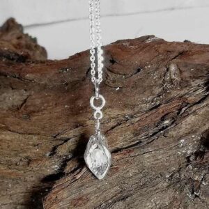 fine silver flower bud pendant with white seed pearl necklace
