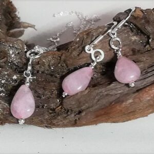 Rose Quartz pear drops, sterling silver necklace and earrings
