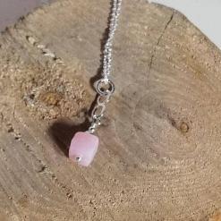 square of Pink opal on sterling silver chain necklace