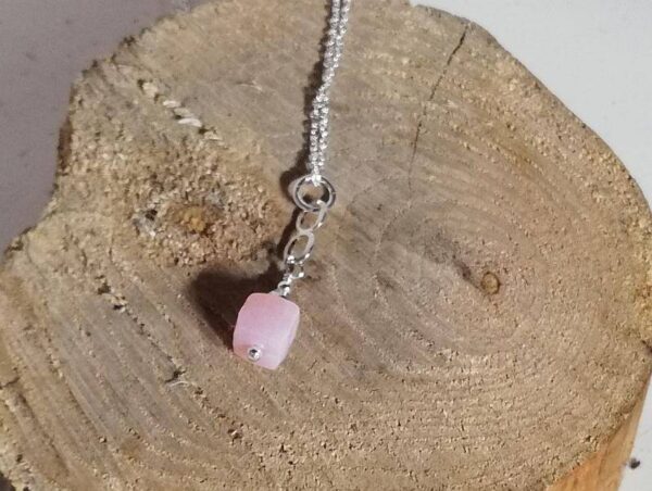 square of Pink opal on sterling silver chain necklace