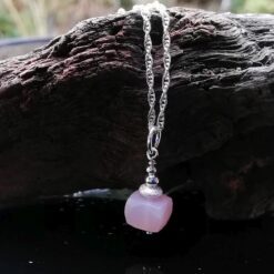 Pink Opal Sterling Silver drop necklace