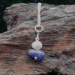 blue Tanzanite white pearl sterling silver pendant necklace