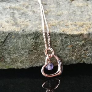 Rose Gold heart with Tanzanite necklace