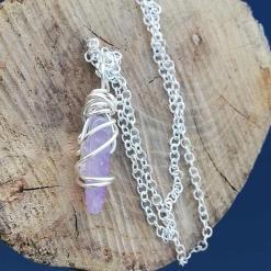 pale purple amethyst wire wrapped pendulum necklace