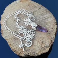 purple amethyst point pendulum necklace