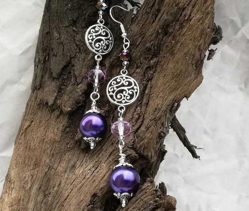 purple long drop earrings
