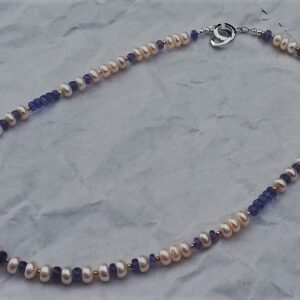 white pearl blue tanzanite sterling silver beads