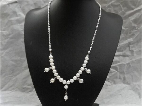 white pearl clear crystal chain necklace