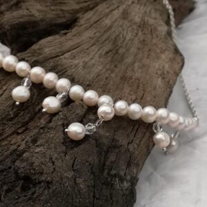 white pearl necklace, clear crystal
