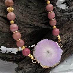 pink gold necklace with Quartz slice