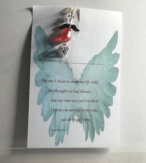 Glass Angel on Card in memory of Spouse