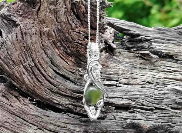 green Burmese Jadeite stone in Sterling silver wire, pendant necklace