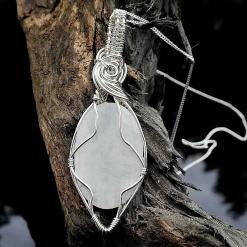 back of white moonstone sterling silver wire wrapped pendant necklace