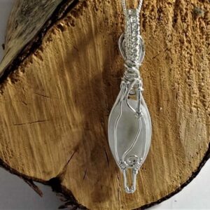 long white moonstone in sterling silver wire frame pendant necklace
