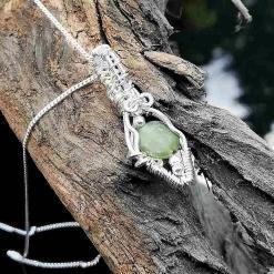 green Jadeite sterling silver wire wrapped pendant necklace back