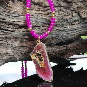 hot pink agate slice necklace