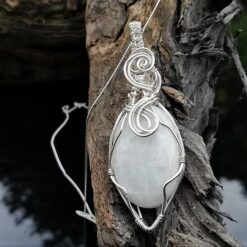white moonstone sterling silver wire wrapped pendant elven celtic style
