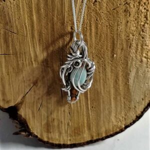 blue larimar and orange agate sterling silver pendant