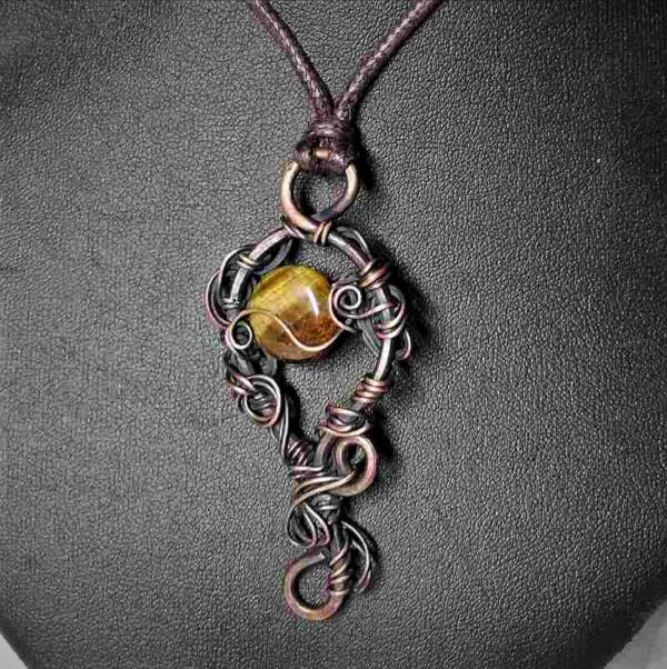 wire wrapped golden tiger eye stone pendant necklace
